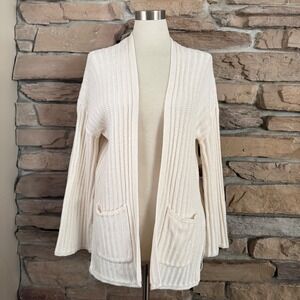 American Eagle Cream Ribbed Open Front Cardigan Sweater Flare Sleeve Small